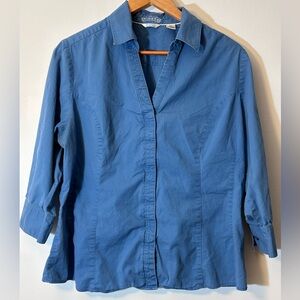Women's XL Riders Blue Slimming Button Down‎ 3/4 Sleeve Shirt